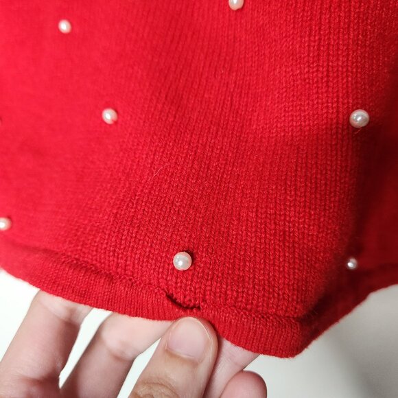 Jones NY XL Red Beaded Cardigan Lambswool Angora Blend Collared Embellished - Picture 8 of 9